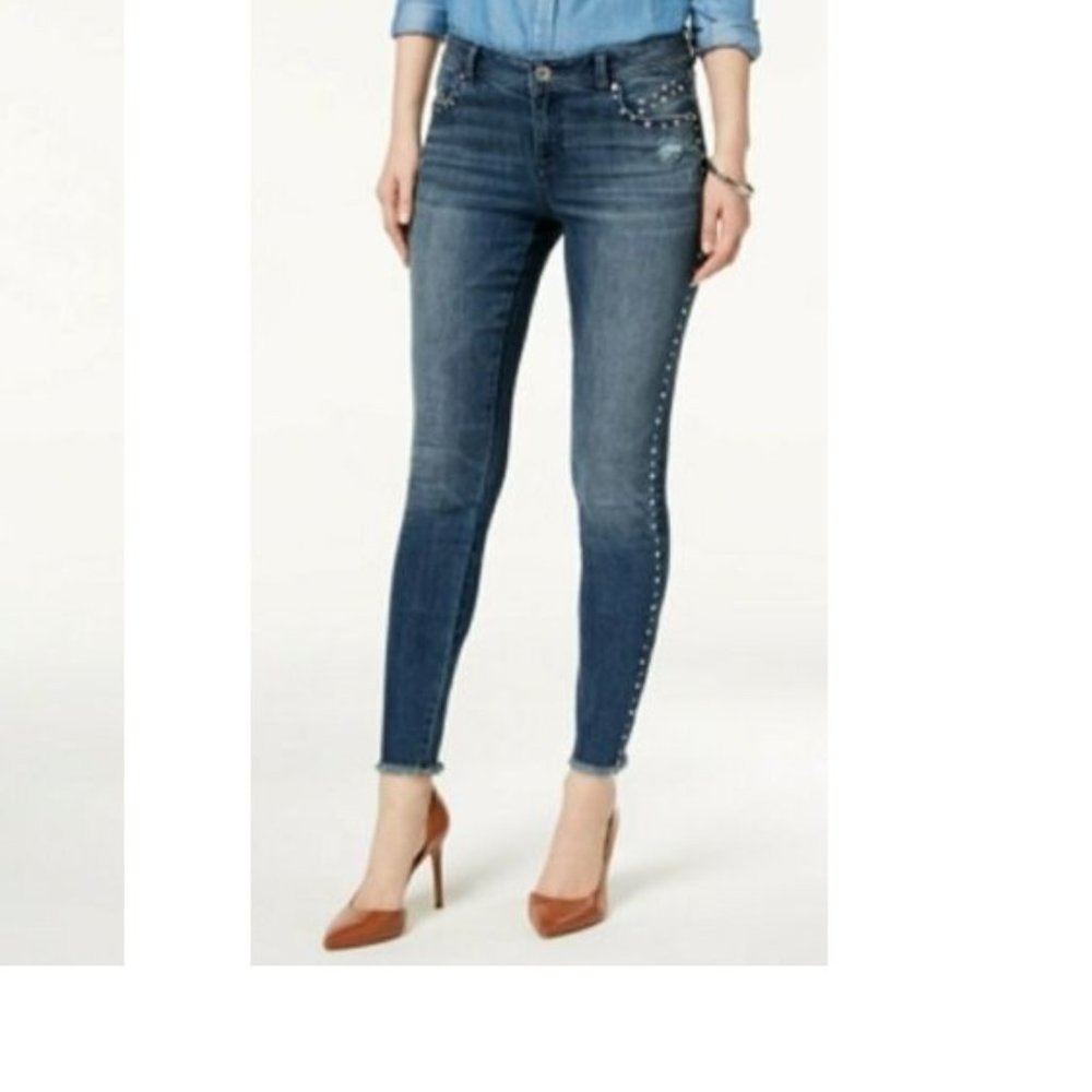 Inc International Concept Women Frayed-hem Skinny Jeans | 18 | Starstruck Wash
